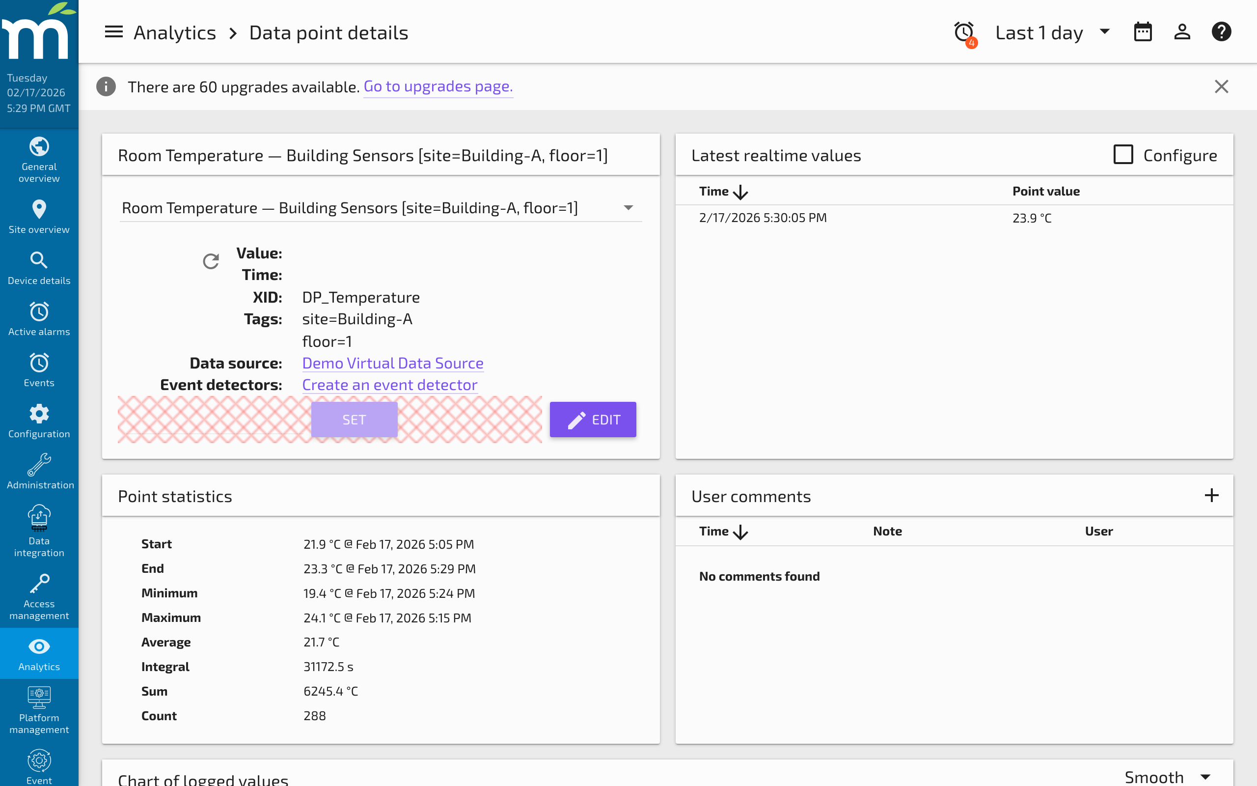 The Tags tab on the data point edit window showing key-value pairs being added to a data point