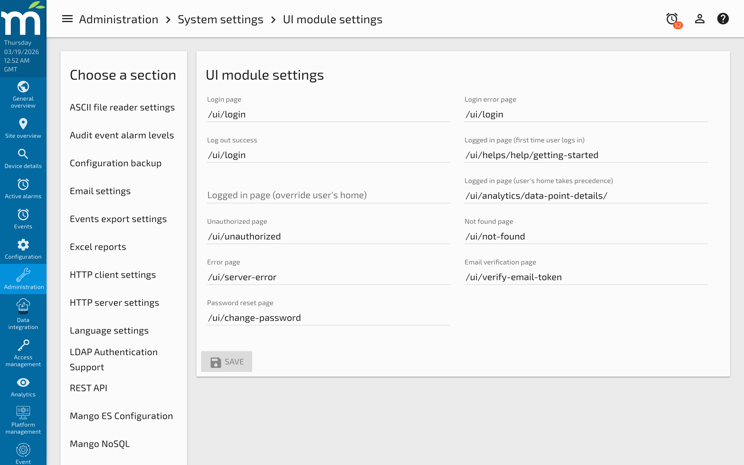 The UI Settings theme configuration showing a custom palette selected as the Primary palette
