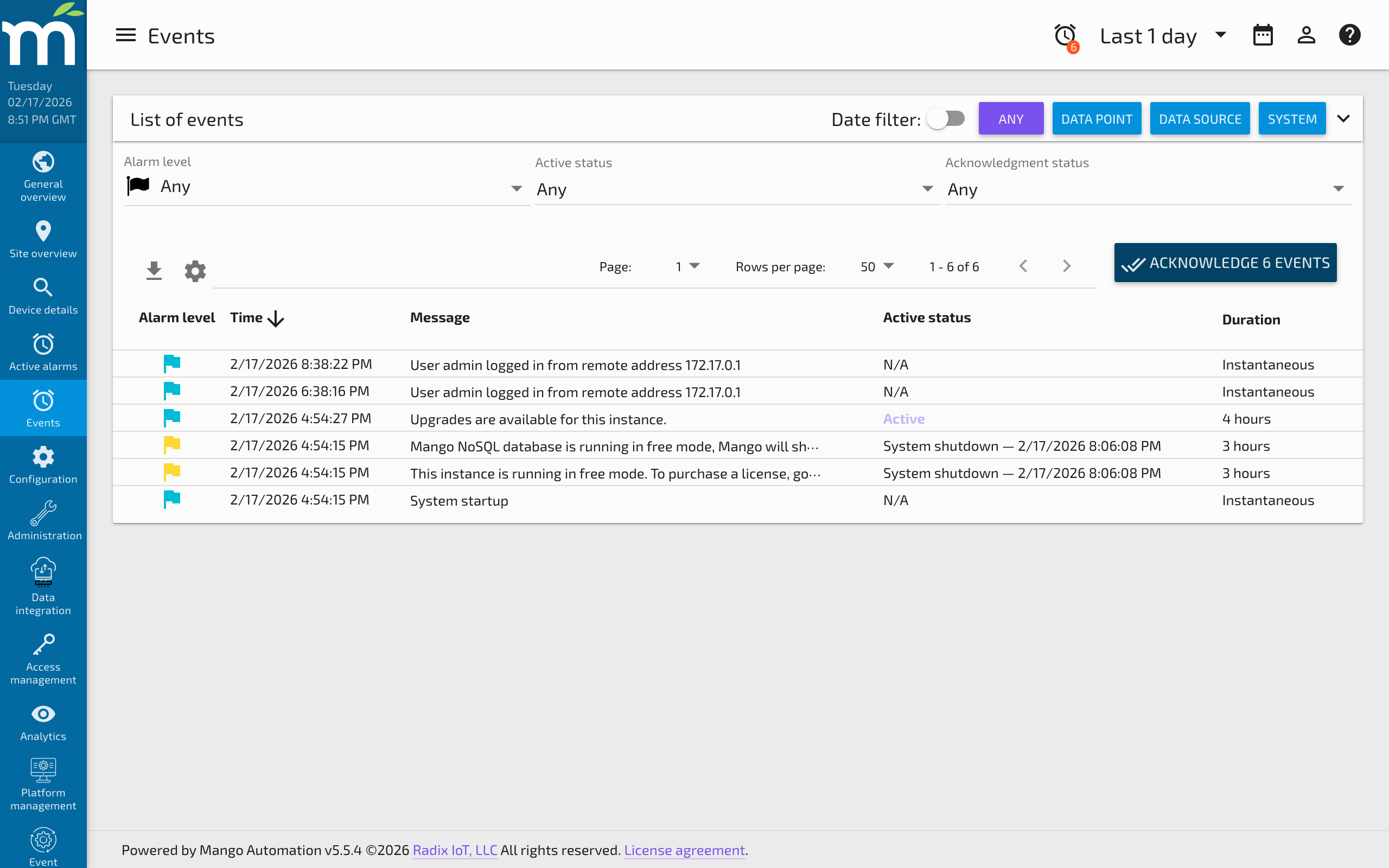 The message column showing truncated and expanded messages