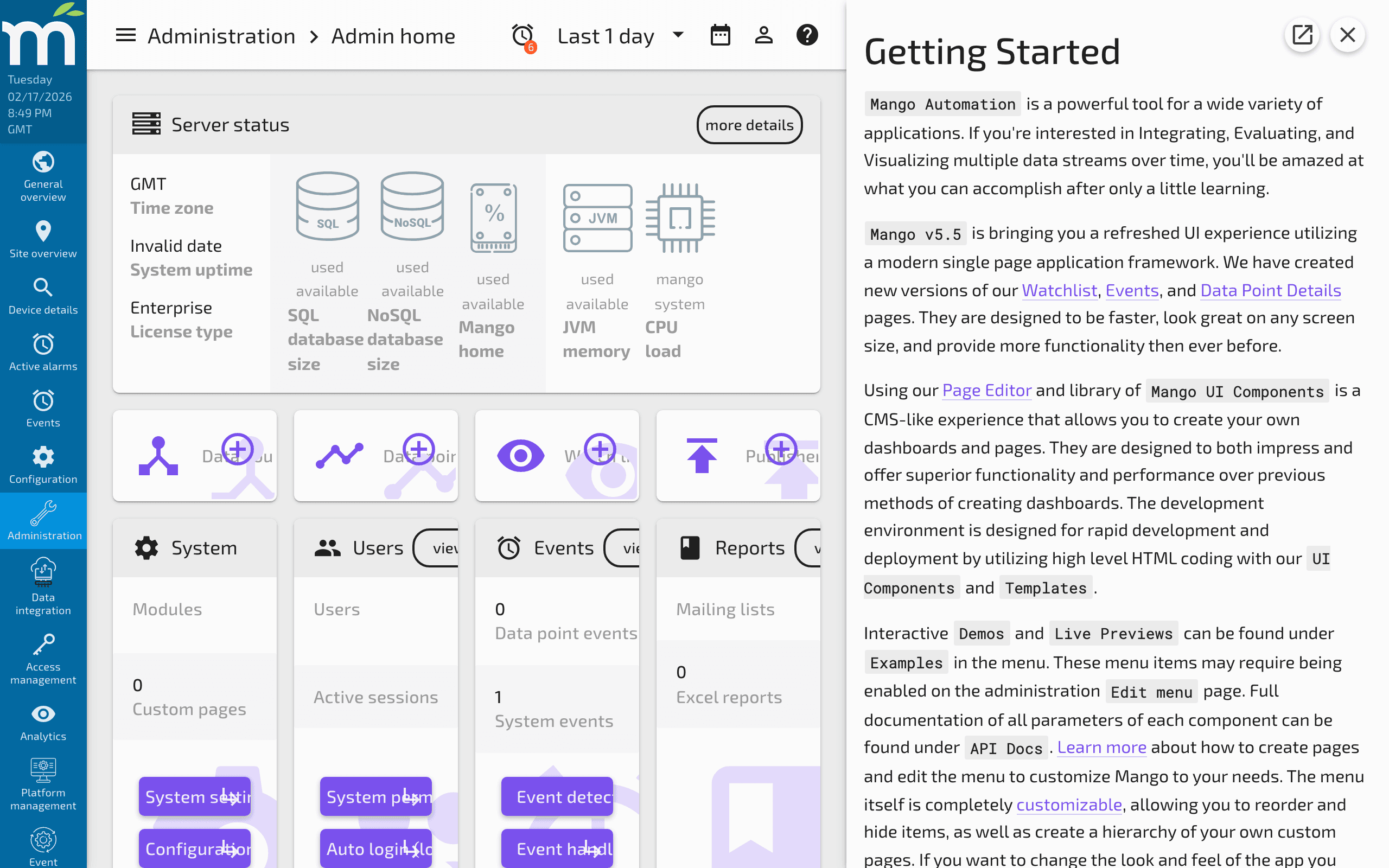 The Help menu showing contextual help articles for the current page