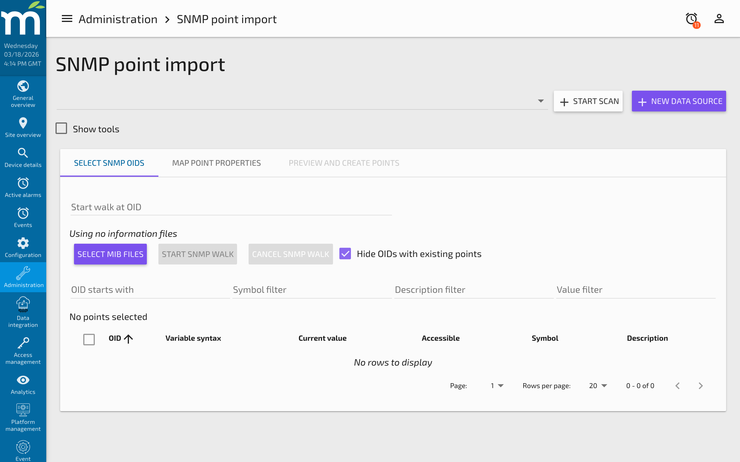 SNMP Import tool on the Utilities page